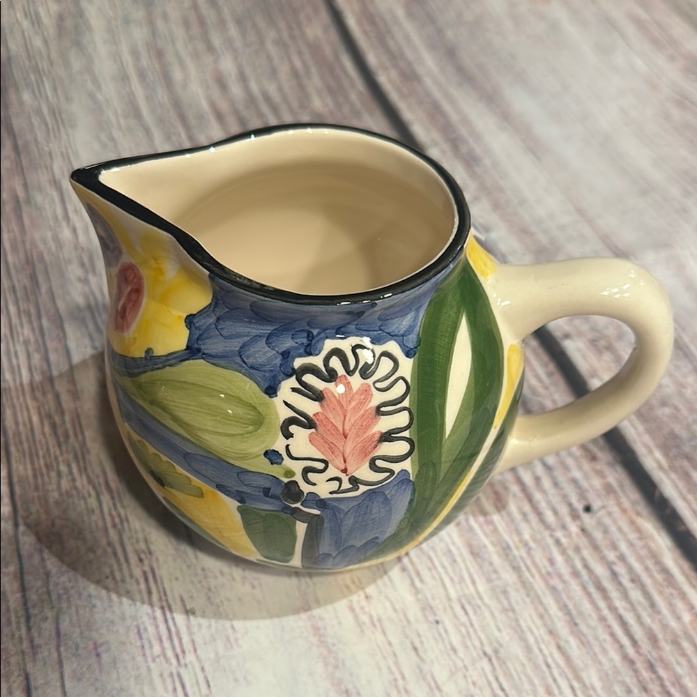 FAVANOL Hand Painted in Portugal Floral Ceramic Serving Bowl & Cream & Sugar Set - Picture 3 of 17